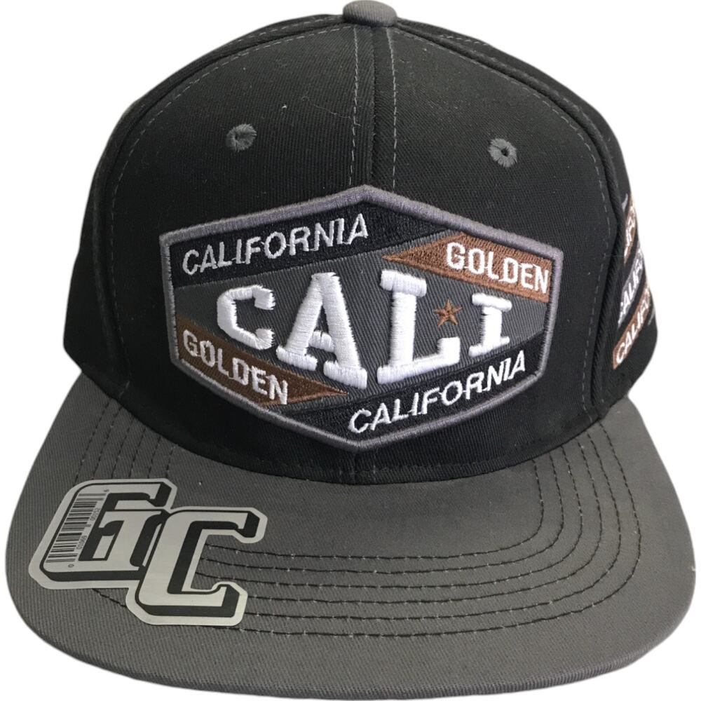 GC Cali California Golden Embroidered Snapback Baseball Cap Black Gray